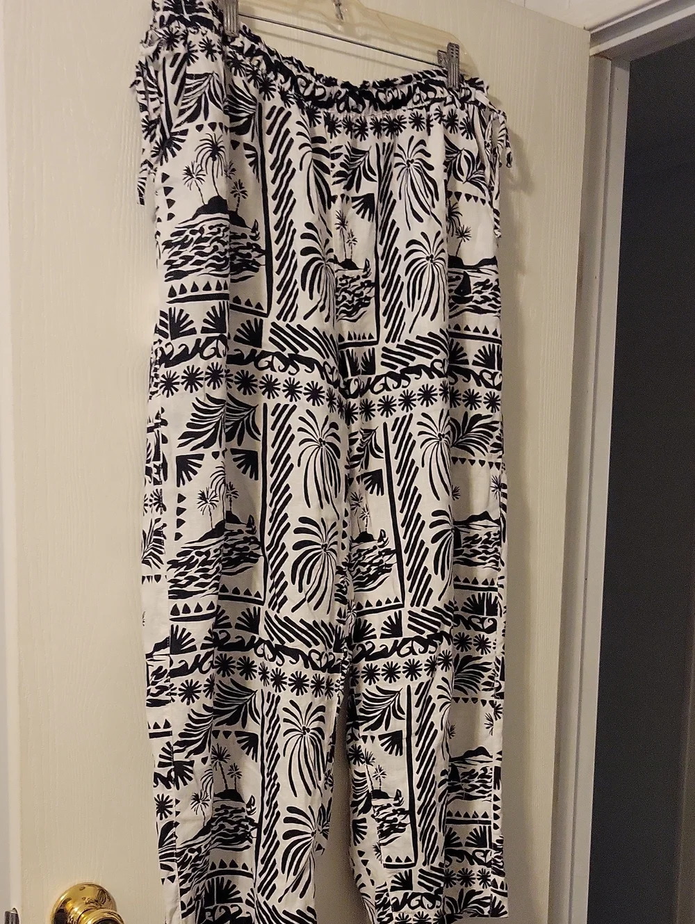 Rachel Zoe Black & White Wide Leg Linen Printed Pants